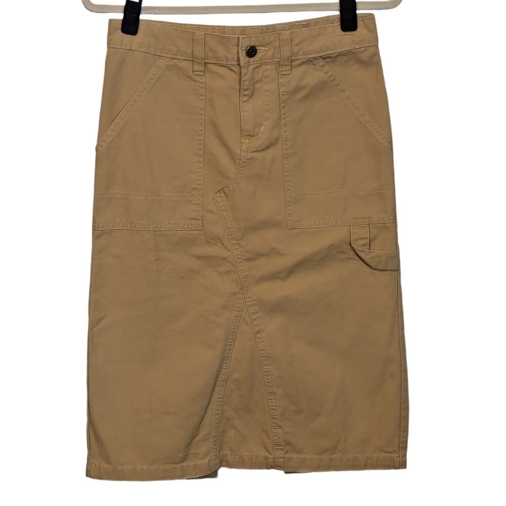 NWOT BDG Urban Outfitters XS Khaki Carpenter Midi Skirt Back Slit 25" Length